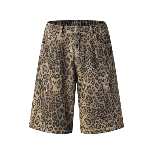 ITHAFE Y2k Jorts Cargo Jeans Leopard Print Jorts Cheetah Pants Denim Shorts Wide Leg Jeans Unisex Y2k Shorts Grunge Pants (A,L,Large)