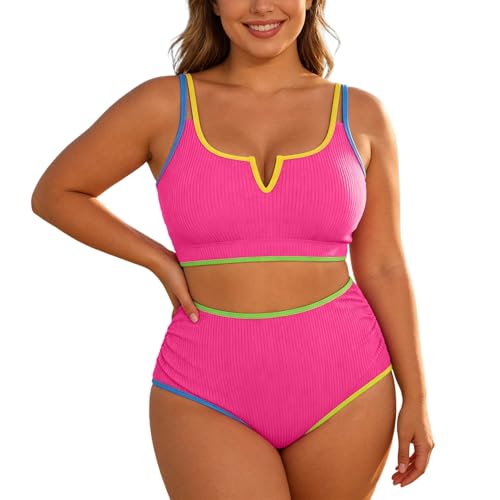 Basic Plus- Size- Zweiteiliger, gerüschter, trägerloser Bikini für hochtaillierte Badebekleidung (XXXL)