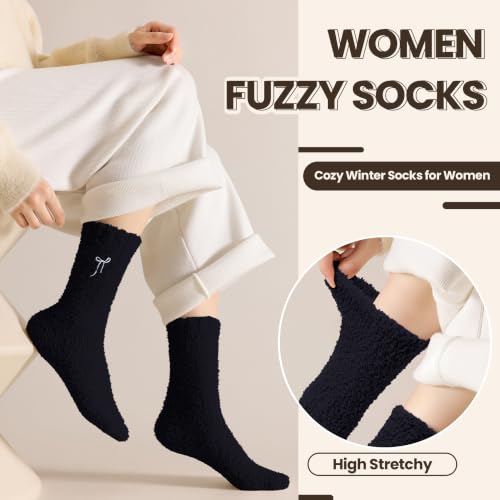 Image of Eocom Fuzzy Socks for Womens Warm Fluffy Winter Cozy Thick Plush Slipper Sleep Comfy Crew Christmas Socks 5 Pairs