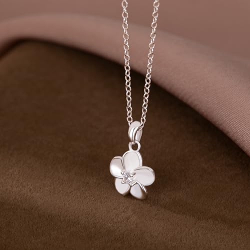 Reffeer Solid 925 Sterling Silver CZ Plumeria Flower Necklace Choker for Women Teen Flower Pendant Necklace4