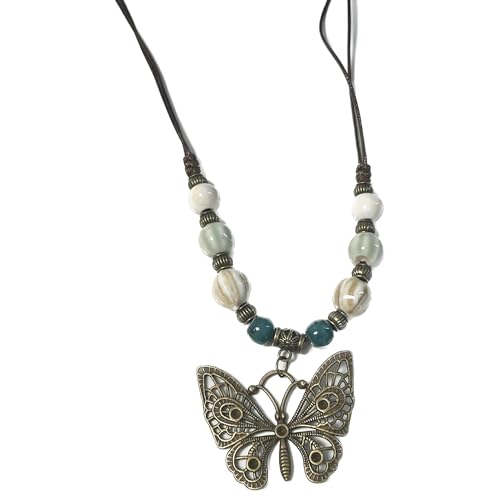 CaChnTyche Beaded Necklaces for Women Dressy Summer Beach Statement Long Boho Ceramic Native American Jewelry Vintage Metal Flower Fashion Colorful Hippie Accessories Stylish Y Necklace With Pendant