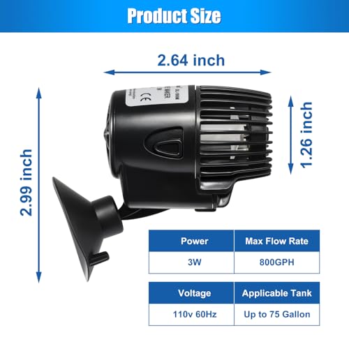Image of DaToo 800GPH Mini Aquarium Circulation Pump Ultra-quiet Fish Tank Wave Maker With Suction Cup 360 Degree Rotatable Aquarium Power Head Submersible Water Pump For Freshwater And Saltwater