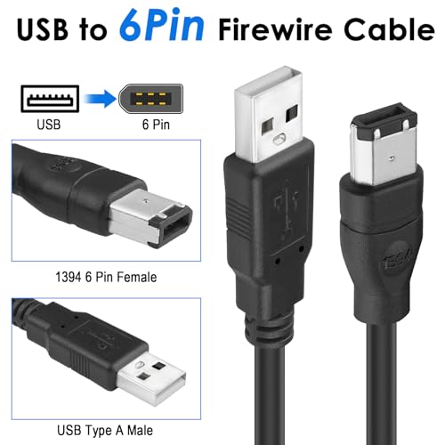 Herfair HFR-6PIN 1394 Firewire To Usb Adapter Cable 6-Pin Ieee 1394 Male To Usb 2.0 Male Converter Firewire 400 1394-A To Usb A Connector Cord thumb #1