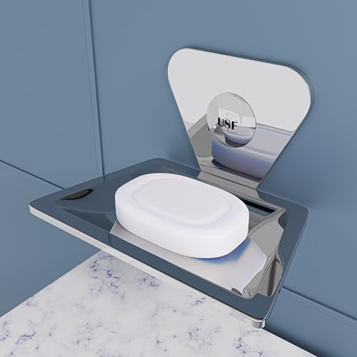 Image of USF Stainless Steel Single Soap Dish for Bathroom, Wall Mounted Soap Holder for Shower & Wash Area, Compact Utility Design, Chrome Finish, 3 Years Warranty, Pack of 1 - Pyramid