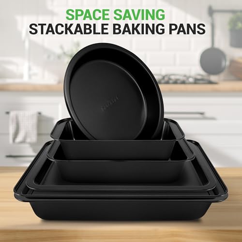Image of 10-Piece Nonstick Bakeware Set - PFOA PFOS PTFE Free Food Grade Safe Carbon Steel Baking Tray Set - Oven Safe Up to 446F, Pizza, Loaf, Muffin, Round /Square Pans, Cookie Sheet, Etc - NutriChef NCBS10S