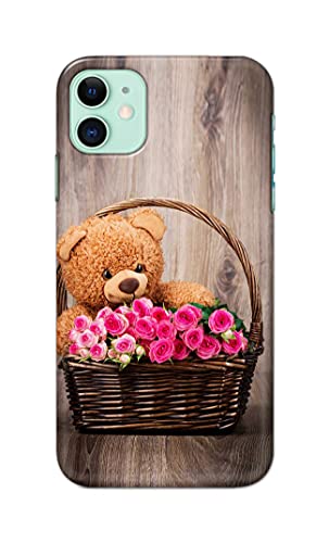 Image of PRINTFIDAA Roses and Teddy Bear in The Wicker Hard Back Cover for Apple iPhone 11 (6.1 inch), A2221, A2111 Back Cover -(P6) KAT1004