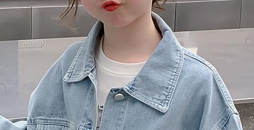 ASHER FASHION Cute Lace Denim Jacket For Girls Long Sleeve Patchwork Jeans Jackets Casual Front Pockets with Bow Fall4