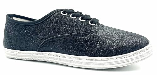 Shoes 18 Womens Canvas Shoes Lace up Sneakers 324 Black Glitter 7