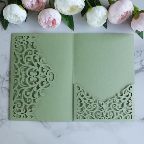 ponatia 20PCS Sage Green Laser Cut Wedding...
