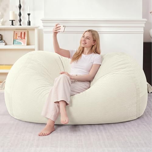Image of 5FT Bean Bag Chair 5'Giant Bean Bag Chairs with Adults, Large Beanbag Chair | Bean bag Lounger with Machine Washable Cover Corduroy Fabric, Comfy Chairs for Living Room Bedroom Dorm, Beige