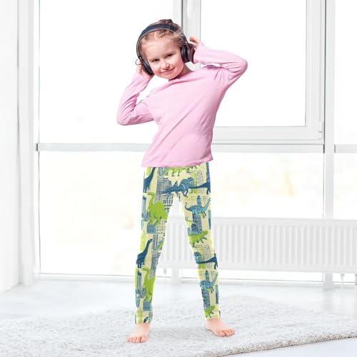 Wusikd Dinosaurs Green Blue Girls' Leggings Toddler Doodles Kids Yoga Pants Dance Active Tights 4T4