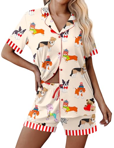 Image of Ekouaer Womens Button Down Pajamas Set Short Sleeve Sleepwear 2026 Summer Soft 2 Piece Lounge Sets