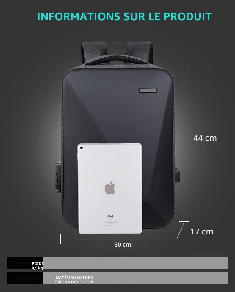 Sac à dos antivol pour ordinateur portable, sac de voyage d'affaires de 16 pouces avec interface de charge USB, verrou intégré, sac d'ordinateur portable pour étudiants et élèves, imperméable et mince