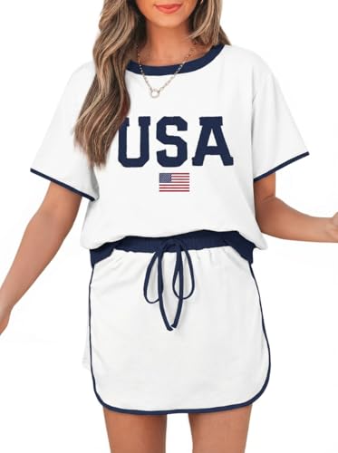 Opemiby Fashion Summer Two Piece Set Crewneck Tshirt and Short Sets Minimalist Design No Pockets Cruise Outfit for Going Out Polished Brunch Coffee Beach Vacation Travel Airport White USA XL