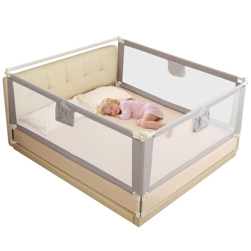 BabyAlly Barrera De Cama Ajustable, 2 Unidades De 200 Cm + 1 Pieza De 160 Cm, Barandilla Plegable para Cama Infantil, para Cama King Size