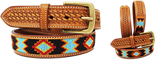 CHALLENGER 47-48 Men's Western Rodeo Heavy Duty Beaded Full-Grain Leather Belt 26RT10