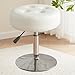 Gitrah White Vanity Chair for Makeup Room Round Ottoman Tufted PU Leather Makeup Chair Vanity Stools for Bathroom Height Adjustable 360 Swivel