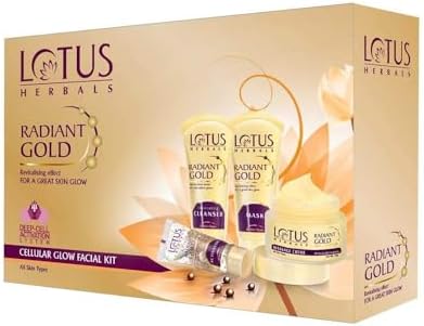 Lotus Herbals Radiant Gold Cellular Glow 5 in 1 Facial Kit | With 24K Gold leaves | For Natural Golden Glow Skin | For Women & Men | All Skin Types |170g