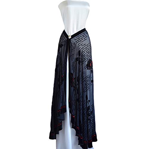 JennyJames Silk Base Burn-out Velvet Half Circle Wrap/Shawl,72"x42",Rose,Black w/Red Sequins3