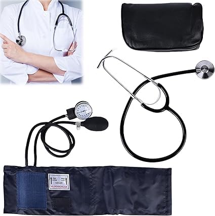 Kit de manguito de presión arterial manual y estetoscopio: monitor de presión arterial aneroide para la parte superior del brazo con estetoscopio de un solo cabezal manguito para adultos bola de bomba