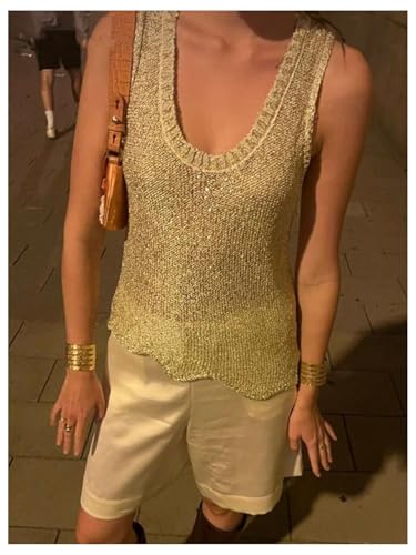 MakeMeChic Women's Sequin Sparkly Sweater Vest Tops Sleeveless Going Out Knit Tank Tops2