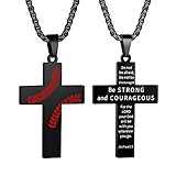 HattiDoris Baseball Cross Necklace for Boys Inspirational Bible Verse Cross Pendant Stainless Steel Chain 22+2 inch Baseball Sports Jewelry Baseball Gift for Men Women(B-Be Strong)