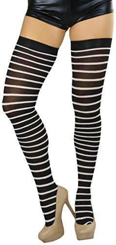 Image of ToBeInStyle Women's Opaque Hosiery Thin Striped Thigh High Long Stocking