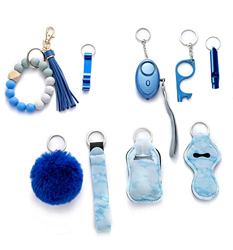 Keychain Set For Women And Girls, Keychain Accessories Beaded Bracelet Keychain,Lip Balm Keychain，12Pcs Key Ring Set (Blue) #TOP2
