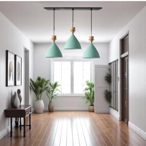 Image of Modern Aqua Blue Dome Hanging Pendant Light for Ceiling, Aluminium, Antique Decor, E-27 Holder, (Bulb is not Included) 3 Light Linear Set
