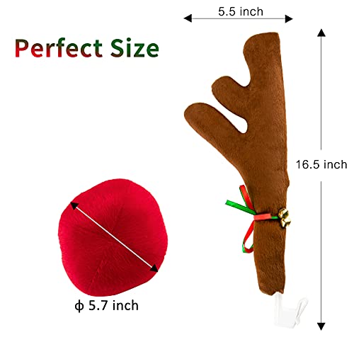 Fullive Car Reindeer Antlers Nose, Christmas Window Roof-Top & Grill Rudolph Reindeer Kit Auto Jingle Bell Car Costume Holiday Decoration For Car Suv Van, Easy To Install #TOP4