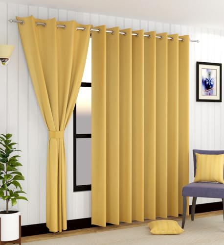Image of LaVichitra Polyester Thermal Insulated 3 Layered Solid Blackout Opaque Solid Long Door Curtain (8 ft, Beige)