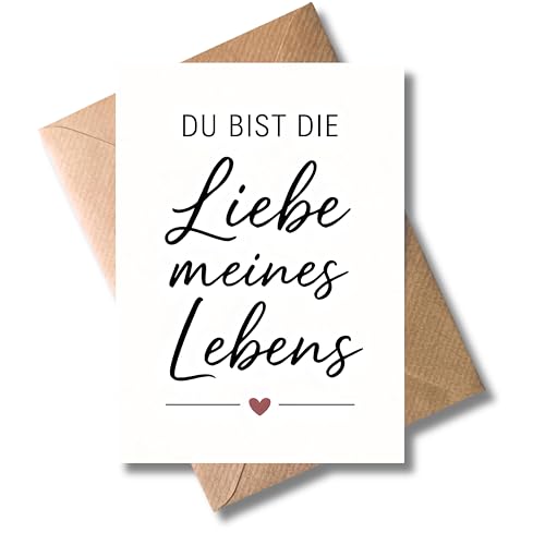 WBdesignz Liebeskarte Du bist die Liebe meines Lebens mit Umschlag - romantische Grußkarte mit Herz für Partner - süße Geschenkkarte zum Valentinstag Jahrestag oder Geburtstag (DIN A6)