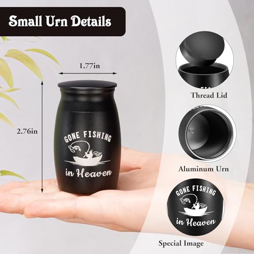 SOITIS Small Urns for Human Ashes Keepsake - 2.76 Inches Black Aluminium Urn for Ashes Keepsake, Cremation Urns Memorial Holder, Funeral Decorative Urn for Women Men Small Size - Gone Fishing Mini Urn by SOITIS - Used condition - Image 2
