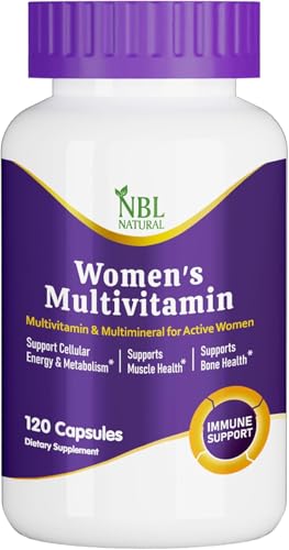 NBL Natural Womens Multivitamin 120 Capsules Daily Multivitamin & Multimineral Formula With Vitamin D Calcium Biotin Iron Zinc For Active Lifestyle Support