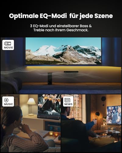 MEVOSTO Soundbar für TV Geräte mit Subwoofer, 2.1CH TV-Soundbar mit 5,25" Tieftöner, 12L Surround-Sound für PC-Gaming, BT5.0/ARC/Opt/AUX, Bässe und Höhen einstellbar für Heimkino Soundsystem – Bild 7