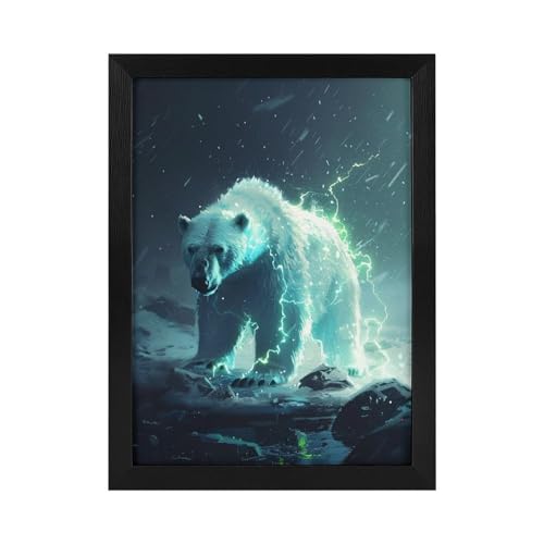 Framed Wall Art for Living Room Fantasy Polar Bear with Glowing Aura Canvas Prints Wall Art Home Decor Fantasy Polar Bear with Glowing Aura Oil Painting Picture Bathroom Bedroom Wall Decor12x16inch(30