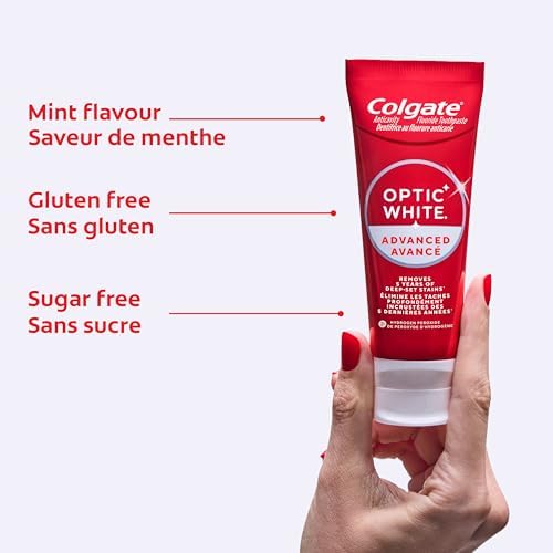 Colgate Optic White Advanced Sparkling White Toothpaste with 2% Hydrogen Peroxide and Fluoride, 3 Pack, Teeth Whitening Toothpaste, Deep-Set Stain Remover, Mint Flavour, 57 mL — view 7
