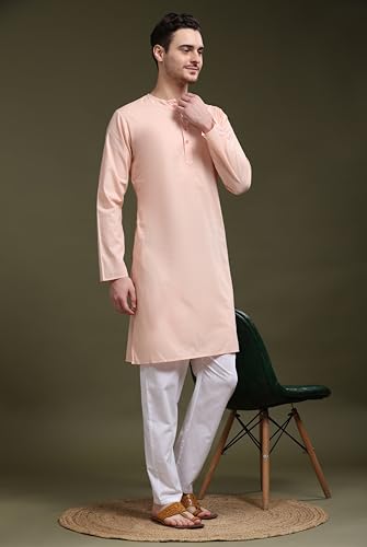 Image of SKAVIJ Men's Pure Cotton Solid Kurta Pajama Set Round Neck Casual Yoga Dress