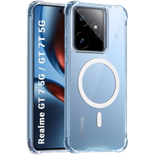 Image of TheGiftKart Shockproof Ultra-Hybrid Back Cover Case for Realme GT 7 5G / GT 7T 5G / GT 7 Dream Edition Compatible with MagSafe | 360 Protection | Crystal Clear Hard Back Cover (Transparent Bumper)