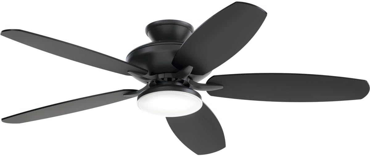 Kichler 52 Inch 5 Blade Renew Designer LED Ceiling Fan in Satin Black, for Living Rooms, Dining Rooms and Bedrooms, 330163SBK