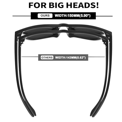 WISTON XXL Polarized Sunglasses for Big Heads Men 150mm Oversized Sun Glasses Wide Fit Large Face UV400 Protection 81403