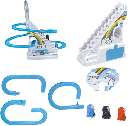 Image of WireScorts Penguin Slide Toy Set, Stair Climbing Roller Coaster with Sliding Tracks, Penguin Stair Climbing Toys for Kids, Escalator Toy with Lights and Music with 3 Penguins