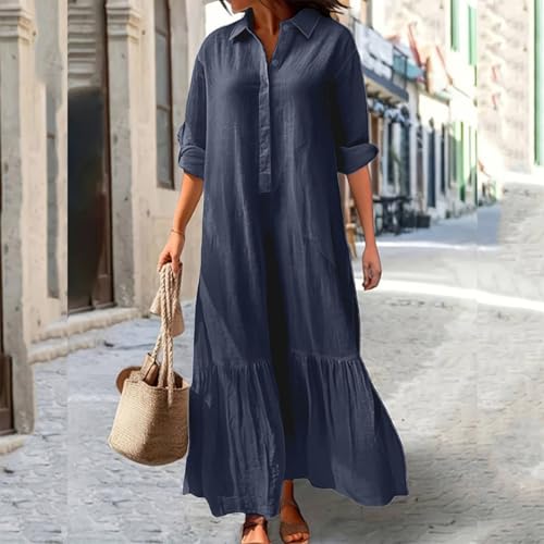 Robe en coton et lin ample coupe longue style décontracté