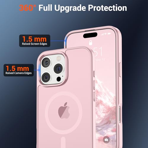 Image of SUPFINE Magnetic for iPhone 16 Pro Case with Screen Protector (Compatible with MagSafe) (Military Grade Drop Protection) Translucent Matte Shockproof Phone Cover,Light Pink