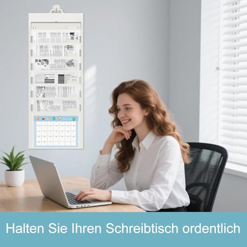 Yuunaie Hängender Wandordner, Aktenordner mit 6 hängenden Taschen, Aktenaufbewahrung mit Etiketten und Haken, kaskadierender Wandordner, tragbarer und faltbarer Aktenordner