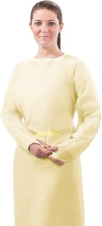 TRONEX 100 Pcs Multilayer AAMI Level 2 Over-the-Head Yellow Disposable Isolation Gown With Thumb Hooks (100, Extra Large)
