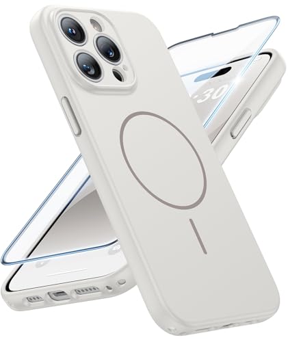 FNTCASE for iPhone 14 Pro Max Case White: [Compatible with Magsafe] Solid Matte 14 Pro Max Magnetic Phone Cover with [Full Camera Protection] [Screen Protector] Military Grade Shockproof Protective