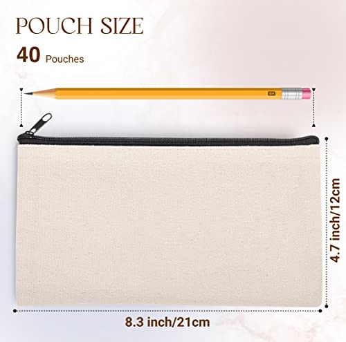 Cruleen CZP-04 40 Pcs 8.3 X 4.7 Inch Blank Diy Craft Bag Canvas Zipper Pouch - Canvas Pencil Pouch Cotton Invoice Bill Zipper Bag & Makeup Bag Multi-Purpose Travel Toiletry Bag Canvas Pouch thumb #1