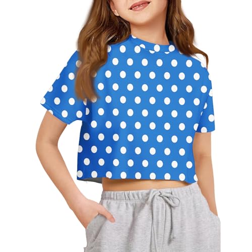 Girls' Polka Dot Crop Tops Short Sleeve Crew Neck Casual Summer Tee Shirts