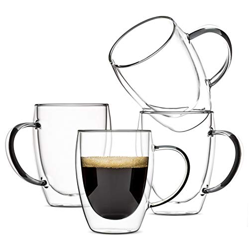 MEWAY 12oz Double Wall Insulated Glasses Coffee MugsTea CupsLatte CupsBeverage Glasses12OZ4PACK